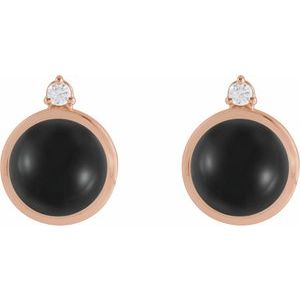 14K Rose Gold Natural Black Onyx & .06 CTW Natural Diamond Earrings – image 2