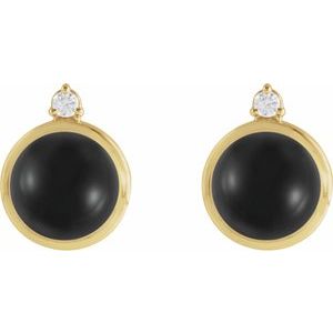 14K Yellow Gold Natural Black Onyx & .06 CTW Natural Diamond Earrings – image 2