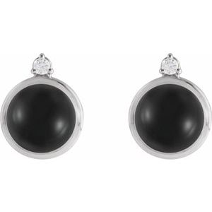 14K White Gold Natural Black Onyx & .06 CTW Natural Diamond Earrings – image 2