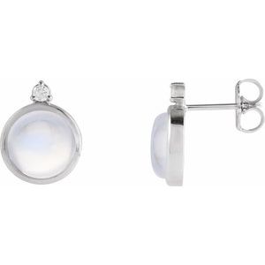 Platinum Natural Rainbow Moonstone & .06 CTW Natural Diamond Earrings