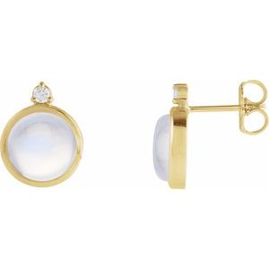 14K Yellow Gold Natural Rainbow Moonstone & .06 CTW Natural Diamond Earrings