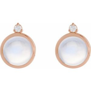 14K Rose Gold Natural Rainbow Moonstone & .06 CTW Natural Diamond Earrings – image 2