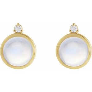 14K Yellow Gold Natural Rainbow Moonstone & .06 CTW Natural Diamond Earrings – image 2