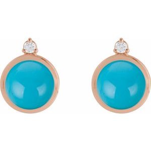 14K Rose Gold Natural Turquoise & .06 CTW Natural Diamond Earrings