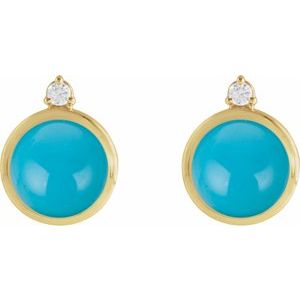 14K Yellow Gold Natural Turquoise & .06 CTW Natural Diamond Earrings – image 2