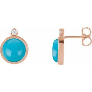 14K Rose Gold Natural Turquoise & .06 CTW Natural Diamond Earrings