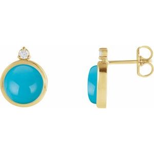14K Yellow Gold Natural Turquoise & .06 CTW Natural Diamond Earrings