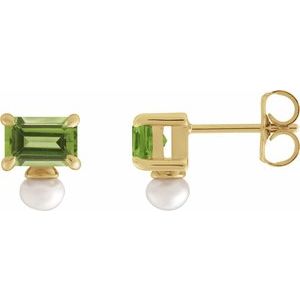 14K Yellow Gold Natural Peridot & Cultured White Freshwater Pearl Earrings
