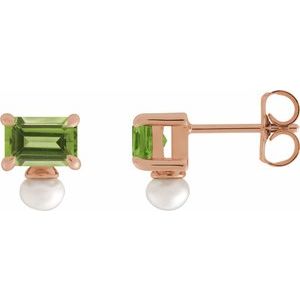 14K Rose Gold Natural Peridot & Cultured White Freshwater Pearl Earrings