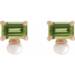 14K Rose Gold Natural Peridot & Cultured White Freshwater Pearl Earrings – image 2
