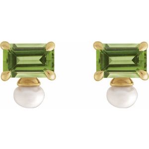 14K Yellow Gold Natural Peridot & Cultured White Freshwater Pearl Earrings – image 2