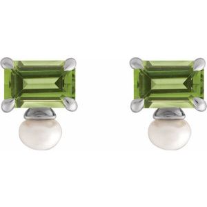 14K White Gold Natural Peridot & Cultured White Freshwater Pearl Earrings – image 2