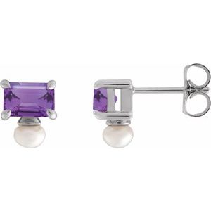 Platinum Natural Amethyst & Cultured White Freshwater Pearl Earrings