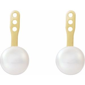 14K Yellow Gold Cultured White Freshwater Pearl Earring Jackets – image 2