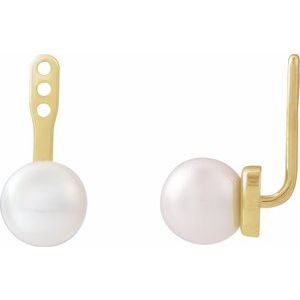 14K Yellow Gold Cultured White Freshwater Pearl Earring Jackets