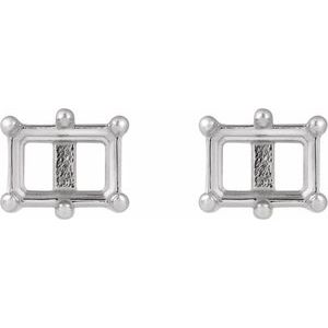 Platinum 6x4 mm Emerald 6-Prong Stud Earring Mounting – image 2