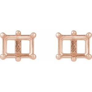 14K Rose Gold 6x4 mm Emerald 6-Prong Stud Earring Mounting – image 2