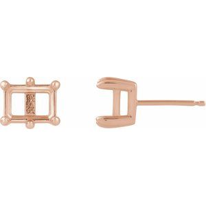 14K Rose Gold 5x3 mm Emerald 6-Prong Stud Earring Mounting