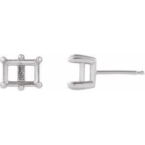14K White Gold 8x6 mm Emerald 6-Prong Stud Earring Mounting