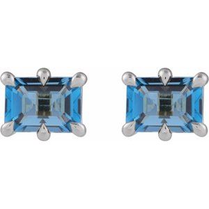 Sterling Silver 7x5 mm Natural London Blue Topaz Stud Earrings – image 2