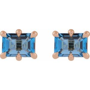 14K Rose Gold 6x4 mm Natural London Blue Topaz Stud Earrings – image 2