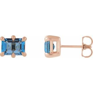 14K Rose Gold 8x6 mm Natural London Blue Topaz Stud Earrings