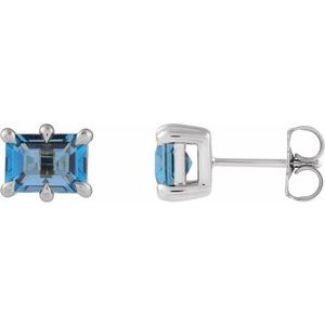 14K White Gold 7x5 mm Natural London Blue Topaz Stud Earrings