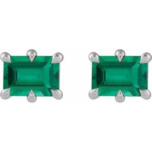 Sterling Silver 5x3 mm Lab-Grown Emerald Stud Earrings – image 2