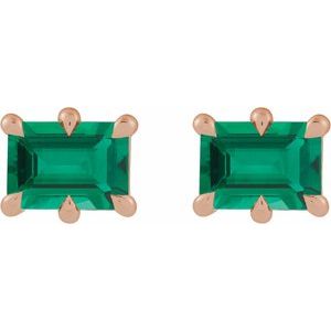 14K Rose Gold 7x5 mm Lab-Grown Emerald Stud Earrings – image 2