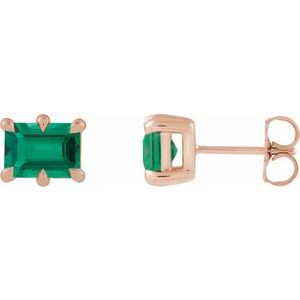 14K Rose Gold 5x3 mm Lab-Grown Emerald Stud Earrings