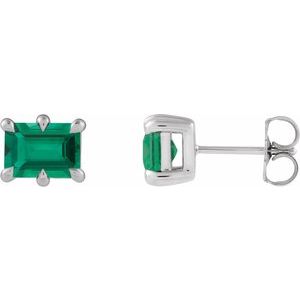 14K White Gold 5x3 mm Lab-Grown Emerald Stud Earrings