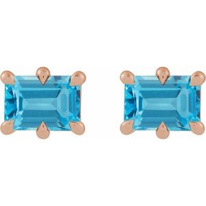 14K Rose Gold 5x3 mm Natural Swiss Blue Topaz Stud Earrings – image 2