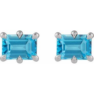 Platinum 6x4 mm Natural Swiss Blue Topaz Stud Earrings – image 2