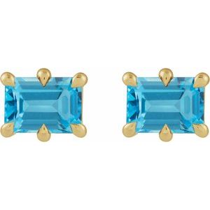 14K Yellow Gold 7x5 mm Natural Swiss Blue Topaz Stud Earrings – image 2