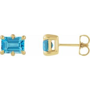 14K Yellow Gold 5x3 mm Natural Swiss Blue Topaz Stud Earrings