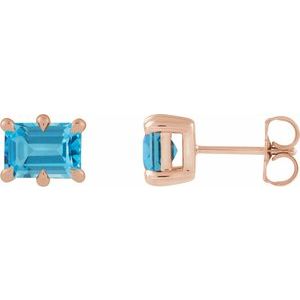 14K Rose Gold 8x6 mm Natural Swiss Blue Topaz Stud Earrings