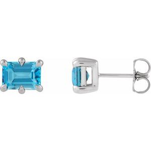 14K White Gold 8x6 mm Natural Swiss Blue Topaz Stud Earrings