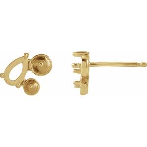 14K Yellow Gold 5x3 mm Pear Left Cluster Stud Earring Mounting