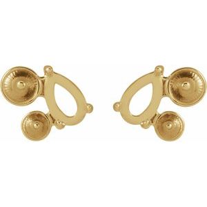 14K Yellow Gold 5x3 mm Pear Left Cluster Stud Earring Mounting – image 2