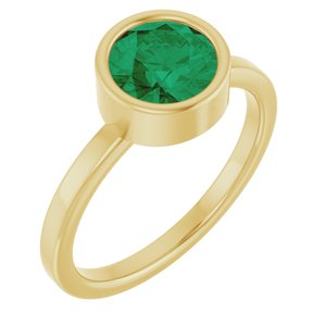 14K Yellow Gold 7 mm Lab-Grown Emerald Ring