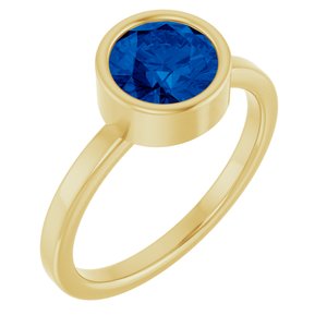 14K Yellow Gold 7 mm Lab-Grown Blue Sapphire Ring