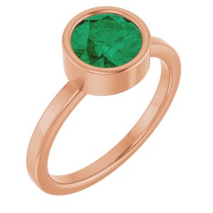 14K Rose Gold 7 mm Lab-Grown Emerald Ring