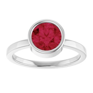14K White Gold 7 mm Lab-Grown Ruby Ring