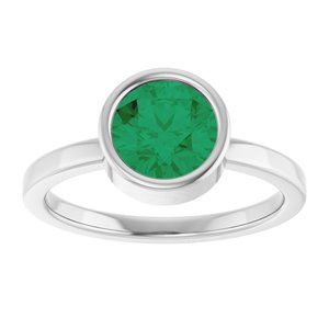 14K White Gold 7 mm Lab-Grown Emerald Ring