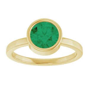 14K Yellow Gold 7 mm Lab-Grown Emerald Ring