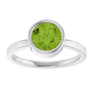 14K White Gold 7 mm Natural Peridot Ring