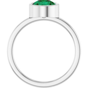 14K White Gold 7 mm Lab-Grown Emerald Ring