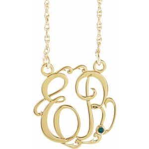 14K Yellow Gold-Plated Sterling Silver 15 mm 2-Initials Imitation Alexandrite Script Monogram 18" Necklace