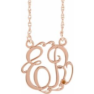 14K Rose Gold-Plated Sterling Silver 15 mm 2-Initials Imitation Citrine Script Monogram 18" Necklace