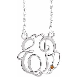 14K White Gold 15 mm 2-Initials Imitation Citrine Script Monogram 18" Necklace
